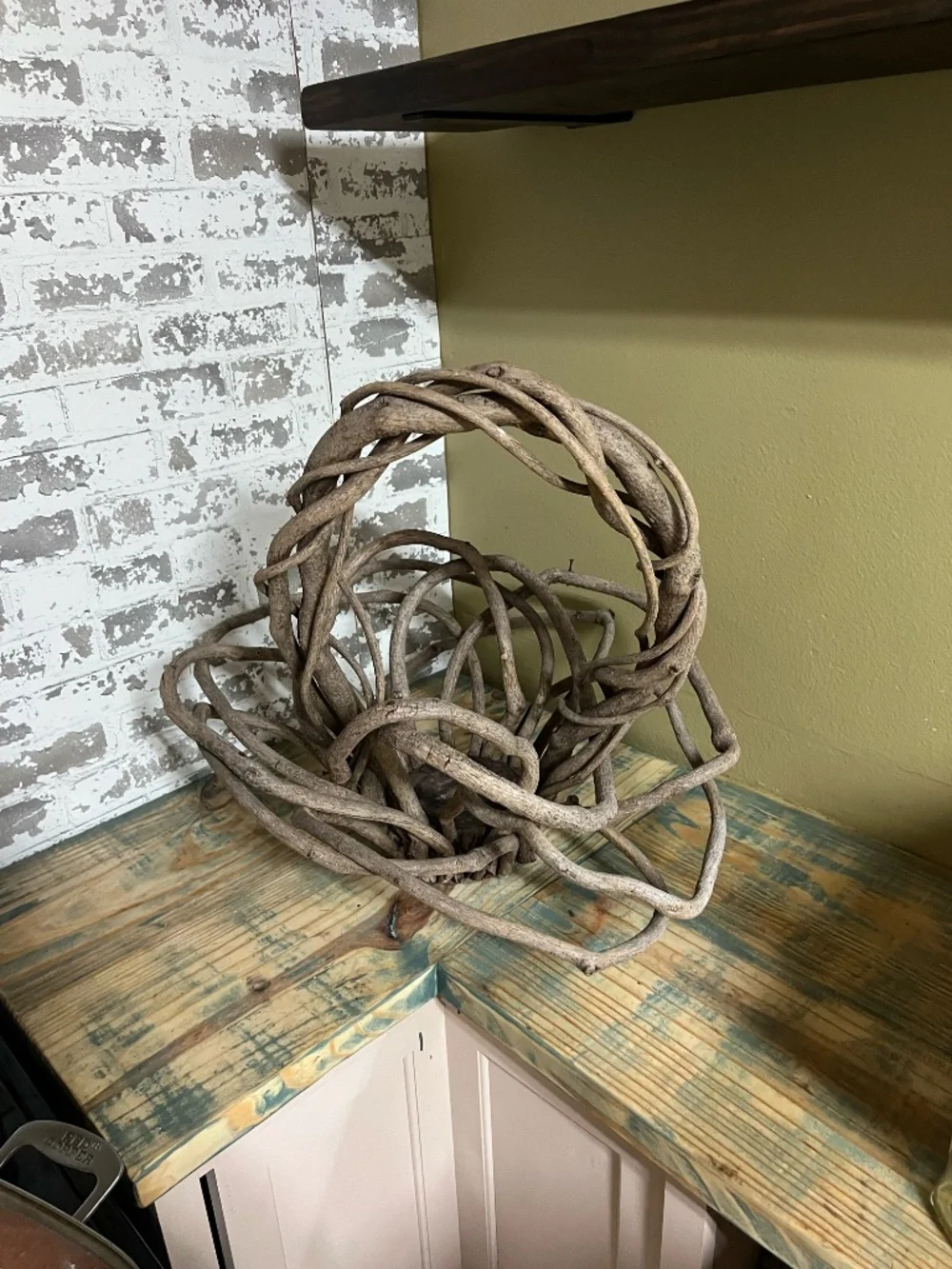Unique Vintage Primitive Handmade Sculptural Vine Basket